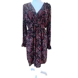 MICHAEL KORS BLOUSEN BLACK AND RED PAISLEY LINED RUFFLED WAIST WOMENS MEDIUM